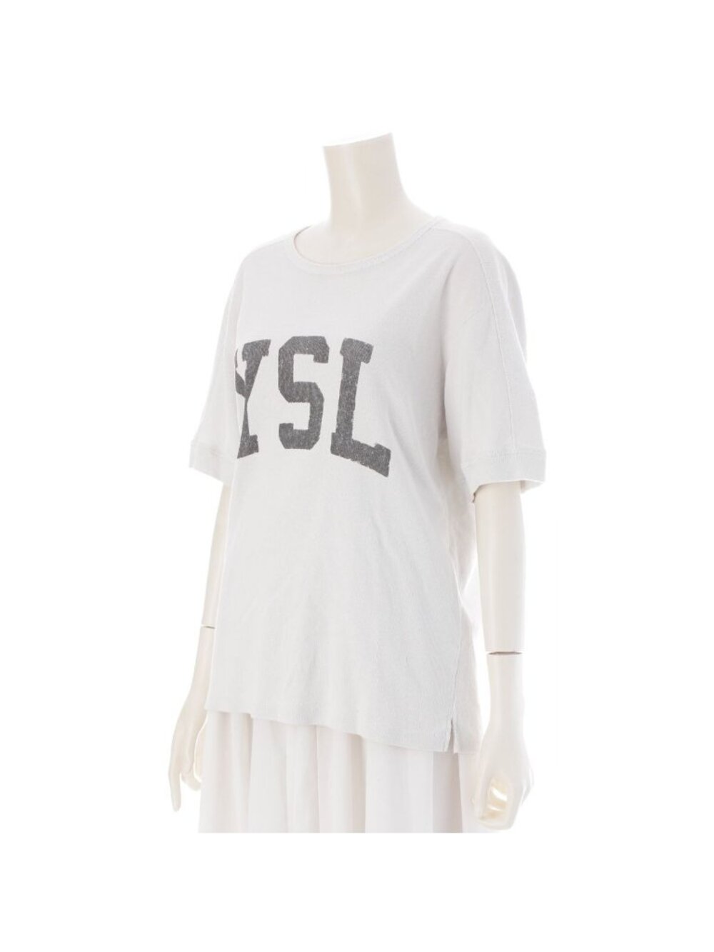 Saint Laurent YSL Logo Embroidery Print Top Short Sleeve Top Off White XS - Picture 2 of 10